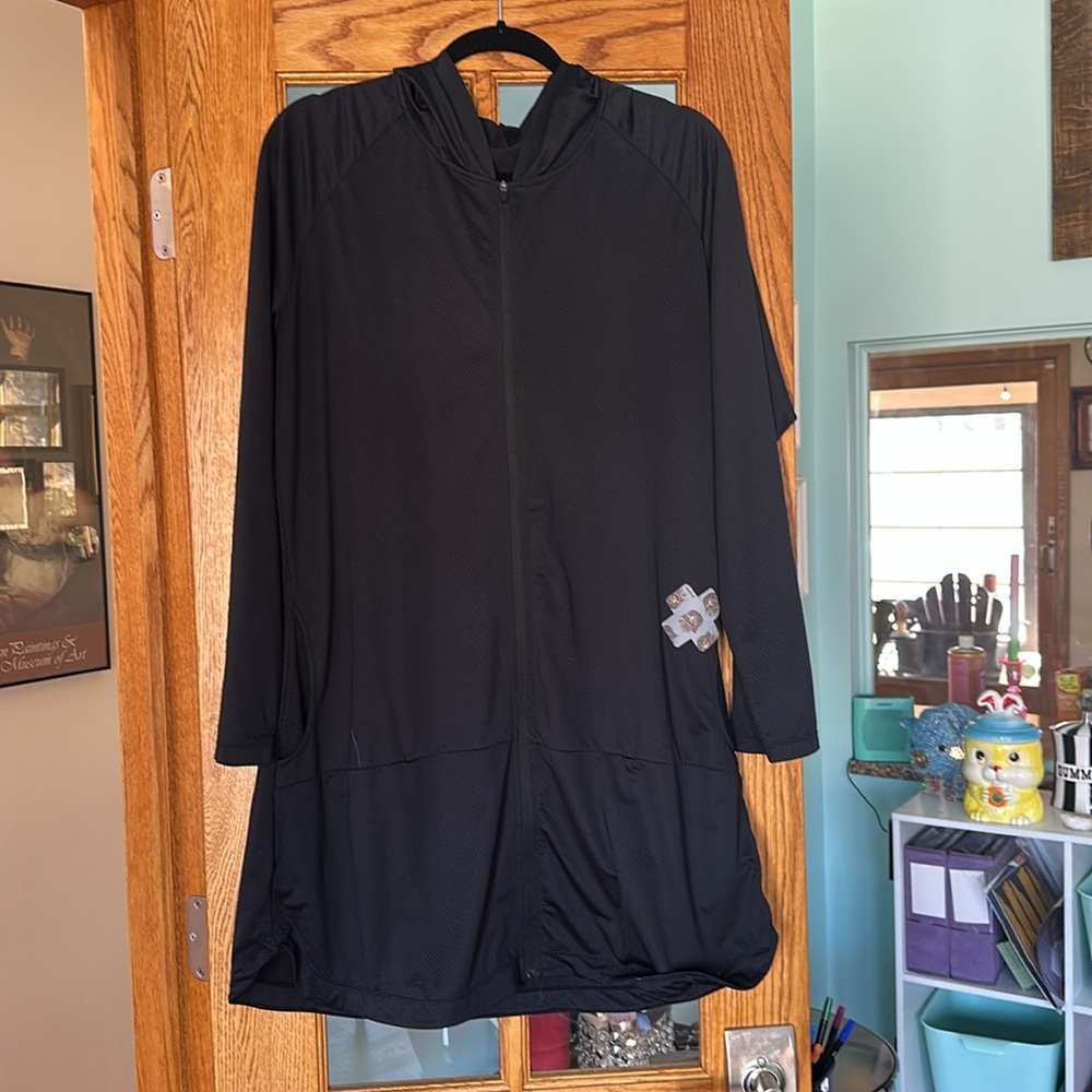 Black Hooded Long Sleeve SPF UFP 50 cover up dress robe Smokey the Bear L